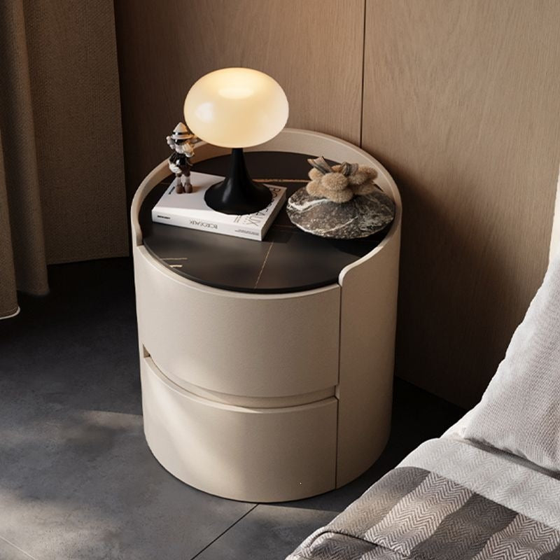 Italian round bedside table solid wood classy sense normcore bedroom slate bedside table casual modern accessible luxury storage cabinet