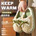 Sweet bowknot cotton slippers for women, new winter 2025 indoor home fleece-lined warm non-slip cotton slippers for ladies