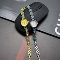 Used women's watch, elegant small gold watch, small dial, gold original design, accessible luxury, niche brand, chain strap, high-end wristwatch