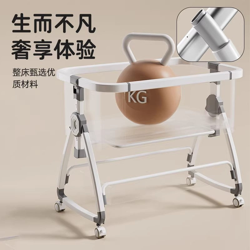 Aluminum alloy baby crib convertible to big bed, multifunctional portable folding children's bed, newborn baby bed, cradle