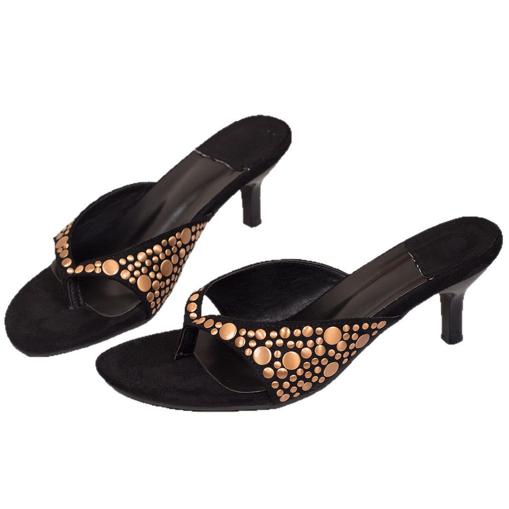 European and american flip-flops women's stiletto heel foreign trade cross-border plus size high heels 2026 summer suede rivet embellished