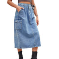 European and american cross-border e-commerce   new versatile slimming workwear washed denim midi skirt for women