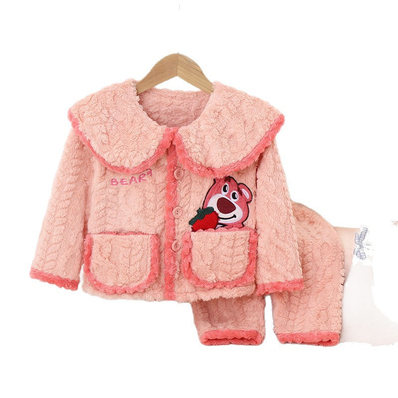 Girls' flannel pajamas - autumn/winter  collection: coral fleece winter warm kids' loungewear (fleece-lined)