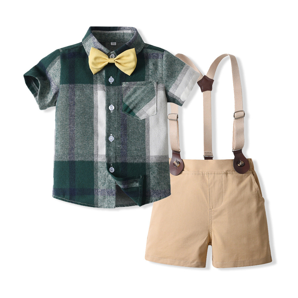 New arrival: summer plaid casual outfit set for boys and girls - wholesale in-stock baby sets (matching sibling outfits available)