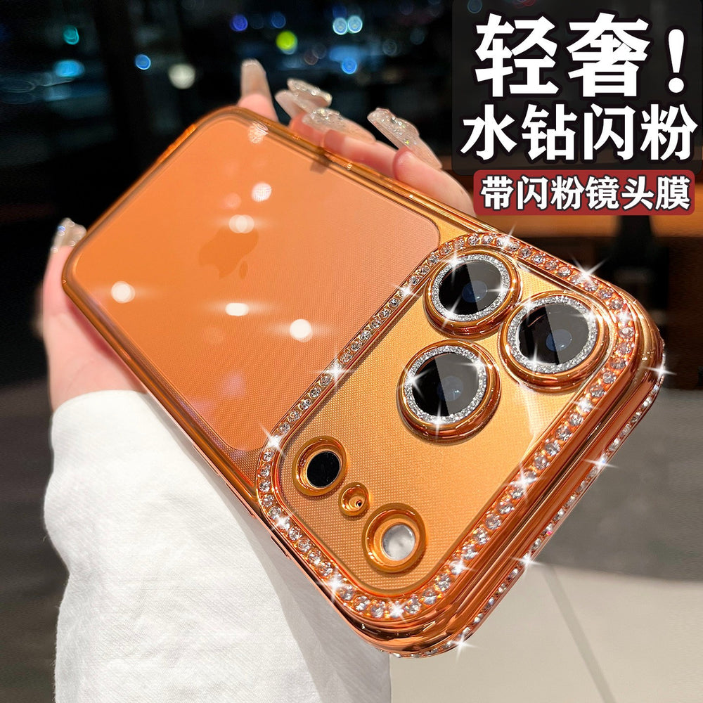 Suitable for apple 17 transparent mobile phone case 16 glitter lens film rhinestone frame iphone 15 soft case protective cover 11