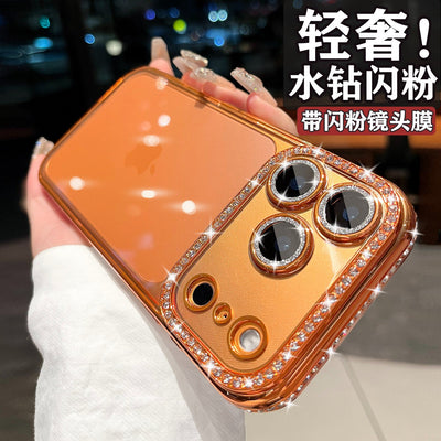 Suitable for apple 17 transparent mobile phone case 16 glitter lens film rhinestone frame iphone 15 soft case protective cover 11