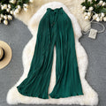 Summer outfit: high-waisted tie-waist casual pants for women - plus size, slimming, flattering, and flowy wide-leg pleated trousers