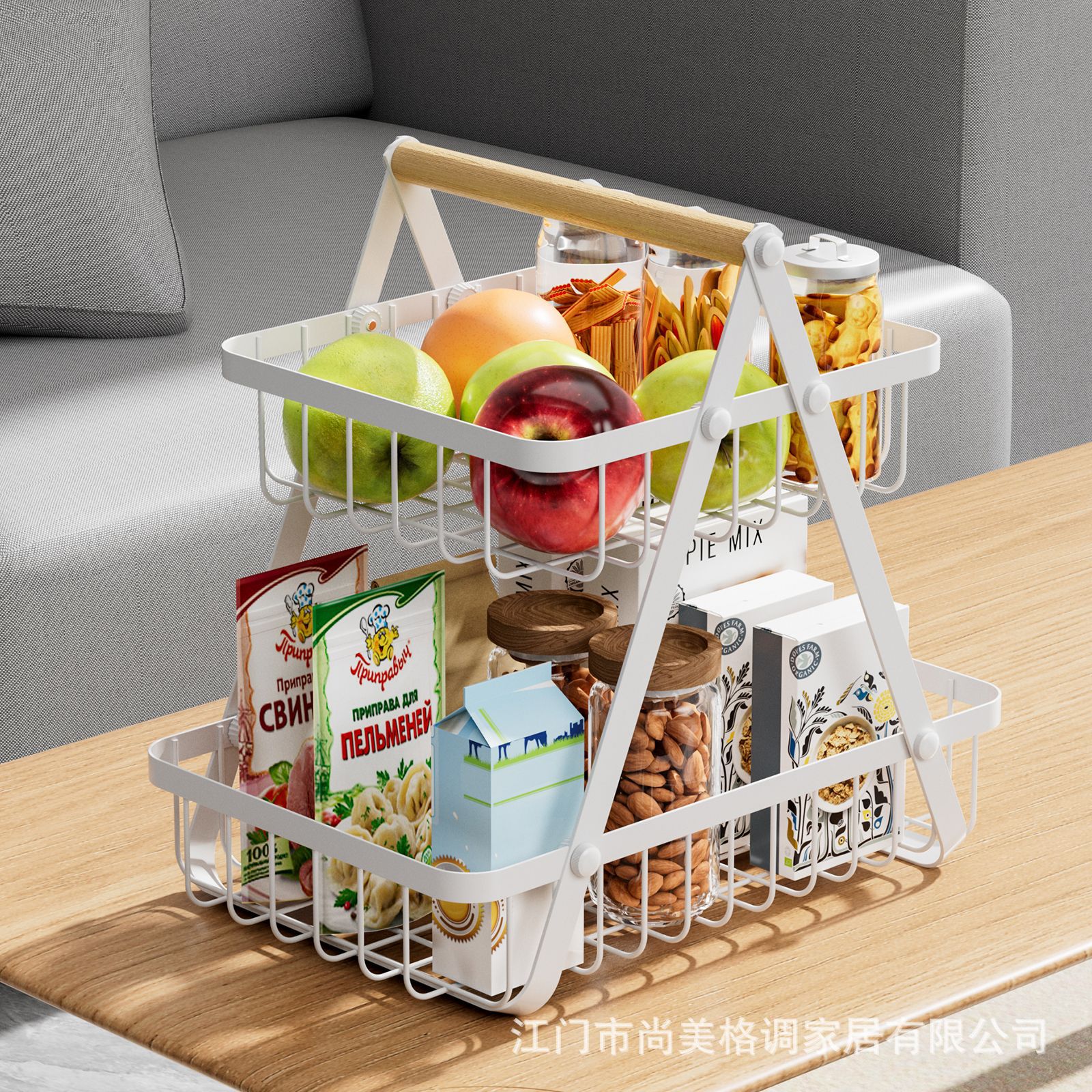 Customized wholesale wrought iron fruit basket removable double-layer vegetable fruit basket kitchen rack living room snack storage basket