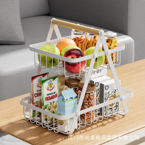 Customized wholesale wrought iron fruit basket removable double-layer vegetable fruit basket kitchen rack living room snack storage basket