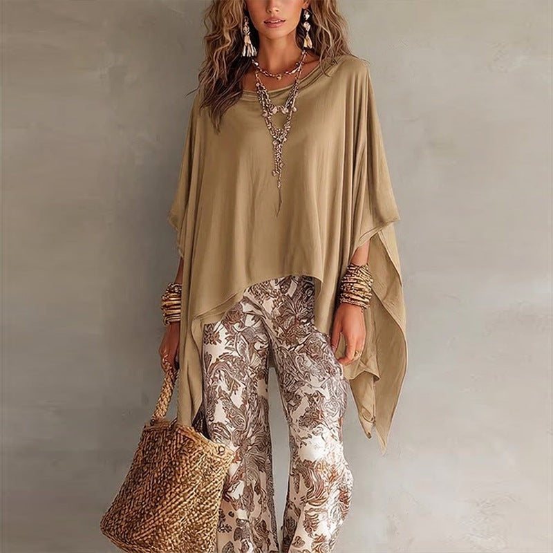 cross-border european and american women's clothing: new women's summer fashion, trendy commute-ready loose solid color cover-up short-sleeve t-shirt