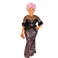 New african autumn/winter rhinestone & sequin party evening dress -  women's stretch mesh dress