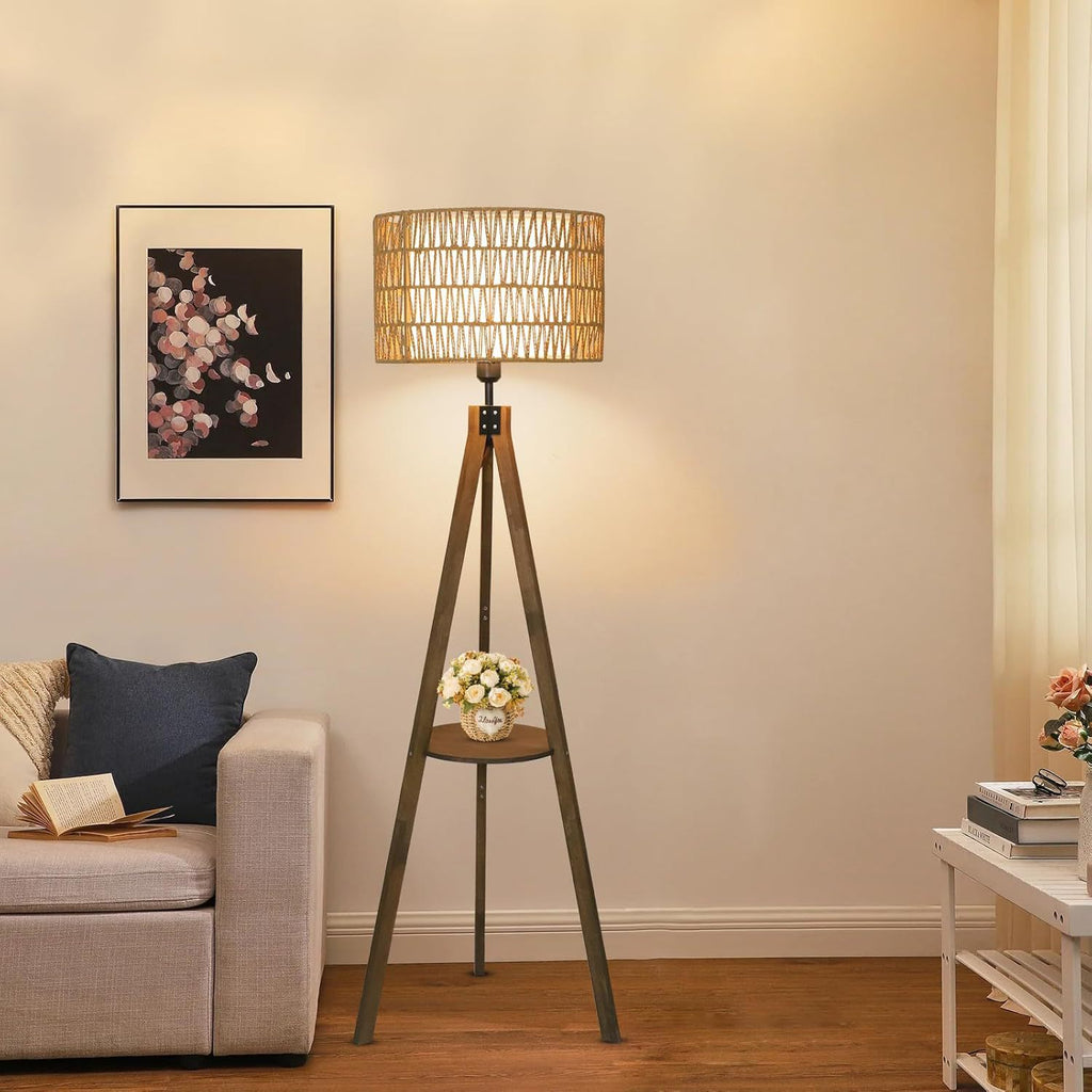 Wood art floor lamp living room simple LED shelf lamp bedroom study creative atmosphere lamp floor lamp customization