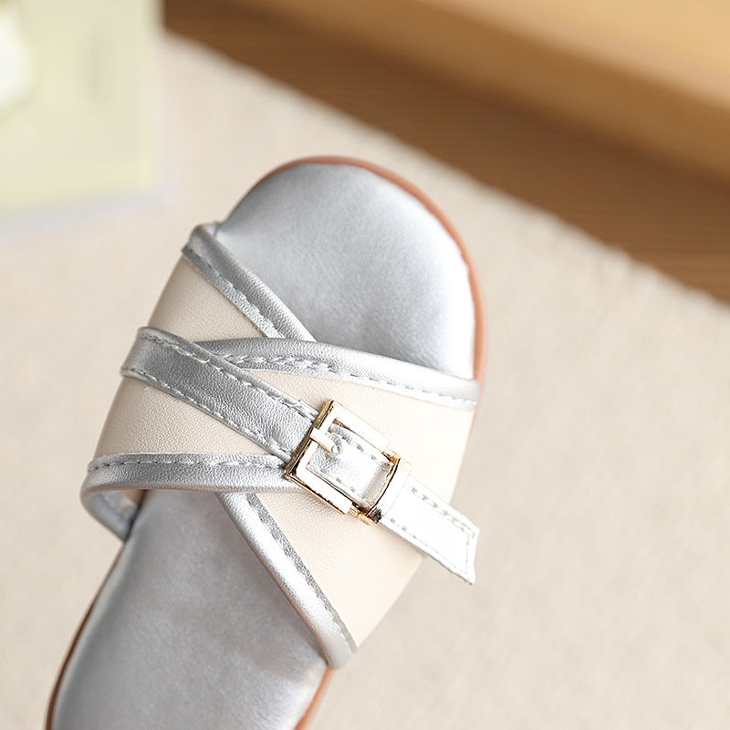 Women's flat sandals  summer new style sandals & slippers kids leather buckle beach shoes outdoor flip-flops