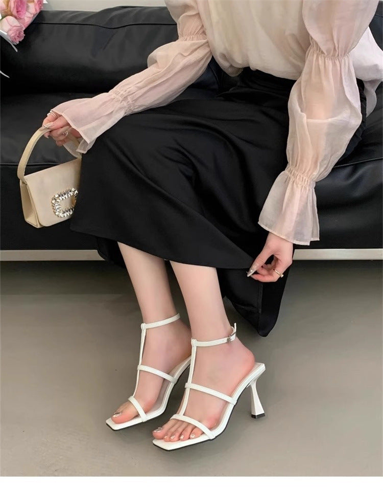2025 summer new french style women's square toe stiletto heel thong sandals - premium thin strap sandals