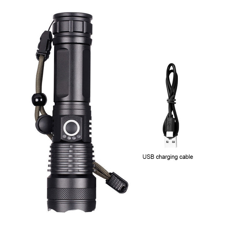 Cross-border new strong light remote emission electric display LED telescopic zoom flashlight outdoor household lighting aluminum alloy flashlight