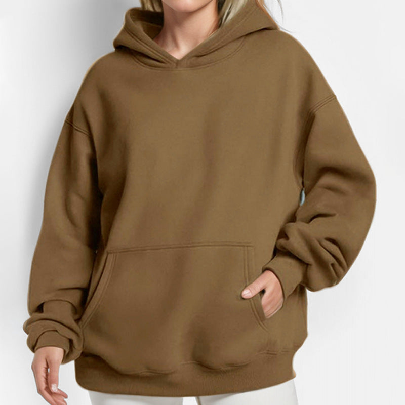 cross-border e-commerce women's fashion: european and american summer new arrivals - solid color, unique casual hooded long sleeve loose fit sweatshirt