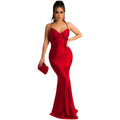 X5617 cross-border   solid color sexy camisole bandeau backless tie-up bodycon maxi dress