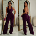 C7085 cross-border   independent station fashion women's sleeveless deep v pants suit pants two pieces