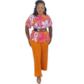 supply printing round neck pullover loose short-sleeved topsmatchingpure colorstraight-legpants including belt special price