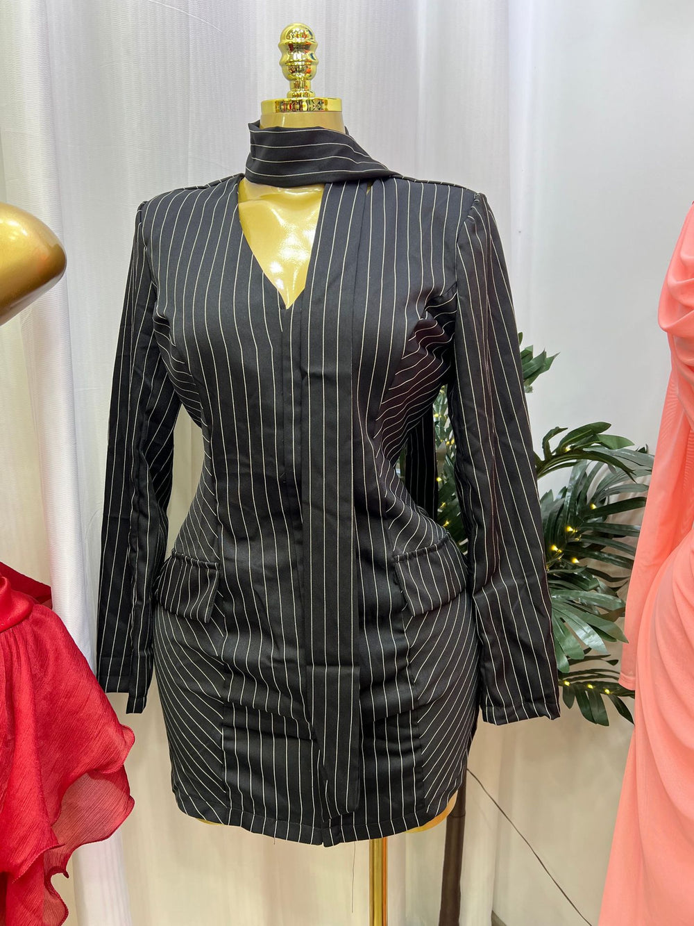 supply ins style stripescontrast colorv neck silmlong sleeves suit short skirt africa europe hot sale