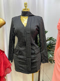 supply ins style stripescontrast colorv neck silmlong sleeves suit short skirt africa europe hot sale