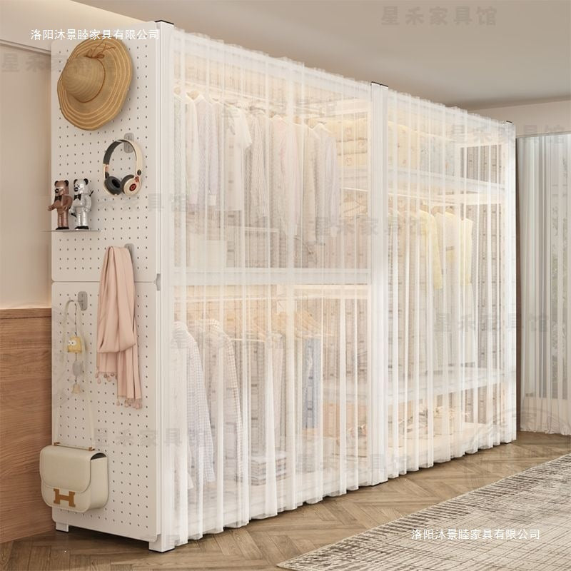 Steel wardrobe open wardrobe for home bedroom floor standing coat rack hole board simple steel wardrobe