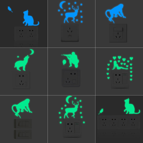 Luminous stars animal stickers living room children's room decorative stickers switch prompt luminous wallpaper fluorescent wall stickers