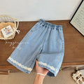 New girls' cropped blue button-front denim shorts: stylish, high-quality, trendy summer casual wear for baby girls