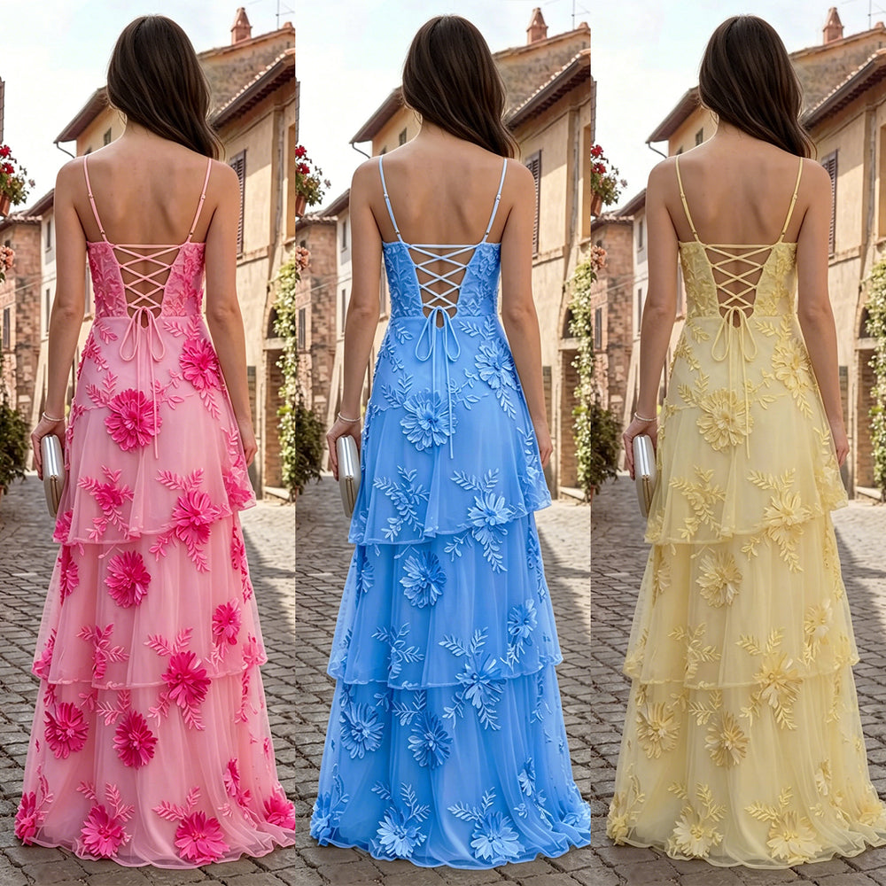 C7710 cross-border   fashion women's sexy mesh suspender floral dress
