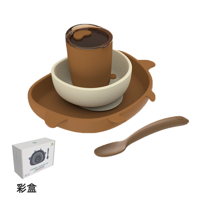 Silicone tableware kids set: baby bowl, food supplement bowl, suction cup learning chopsticks, spoon, plate - food grade, cute & fun for feeding