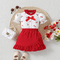 newborn baby cute cherry print top + ruffle trim a-line skirt two-piece set