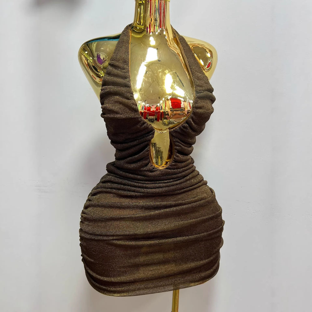 European and american style spring new arrival halter backless deep v-neck sexy slim-fit stretch sexy mini dress