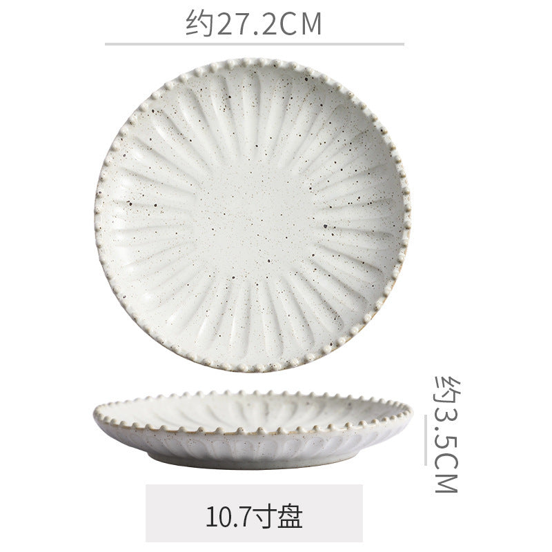 Vintage-style rustic ceramic bowls, plates, and dishes - creative beaded edge steak plates and dessert bowls for restaurants and hotels - premium presentation