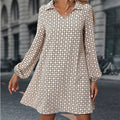 Women's all-over print lantern sleeve dress - autumn dress
