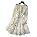 French-style heavy lace cutout bodycon dress - women's summer long sleeve slimming a-line dress - soft & elegant