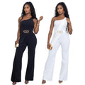 C7505 cross-border   fashion women's summer elegant decorative buckle one-shoulder jumpsuit new