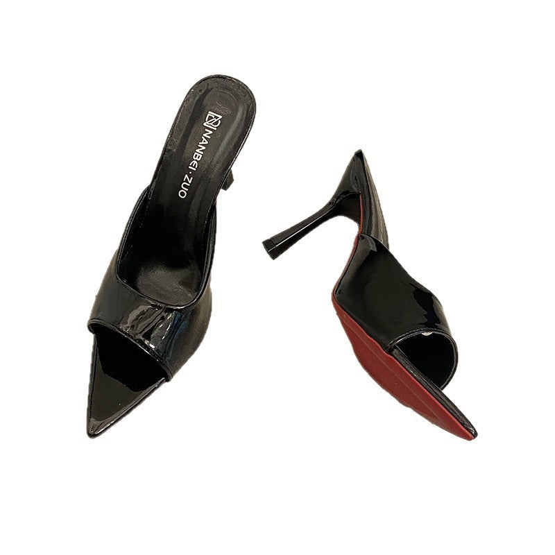 2026 summer new arrival: women's fashionable open-toe pointed-toe stiletto heel sandals - solid red, casual style