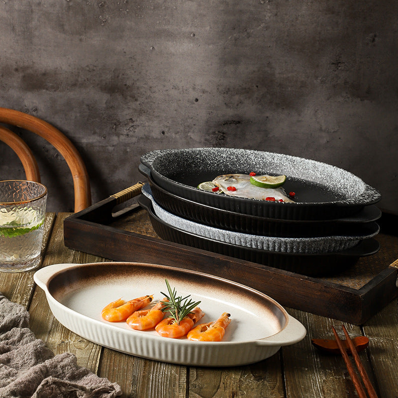 Large-capacity fish plate ceramic plate steamed fish plate creative for home fish plate special pepper fish head soup plate vegetable plate