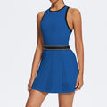 quick-drying yoga one-piece skirt with breast pads, color-blocked pleated skirt, high-elastic anti-exposure golf tennis skirt for women