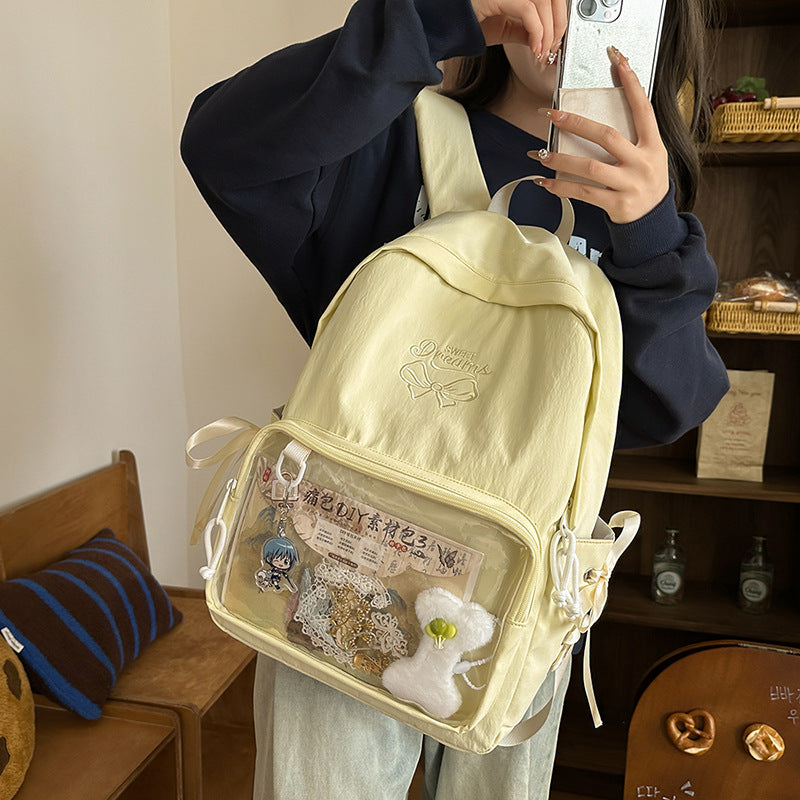 2025new arrival forest style large capacity backpack for women, preppy style soft girl girleasiest for match transparent pain bag school bag