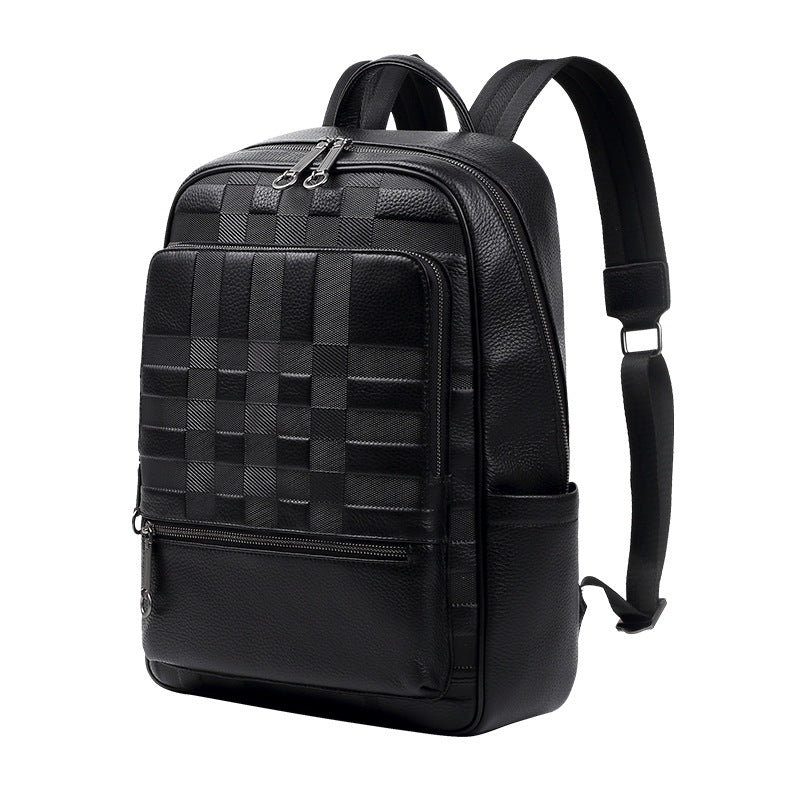 New embossed men's bag leather simple backpack solid color first layer cowhide backpack multi-functional computer men's backpack