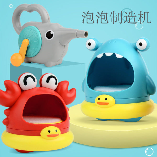 Cross-border export bubble blowing machine shark bathroom bath toy water hand crank elephant crab blowing foam making machine