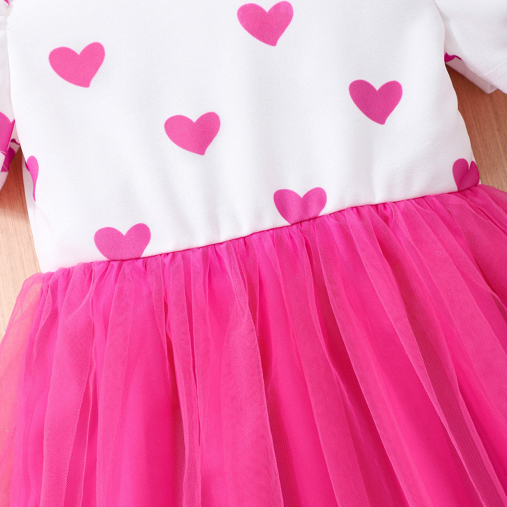 Kids' heart print short-sleeve mesh dress