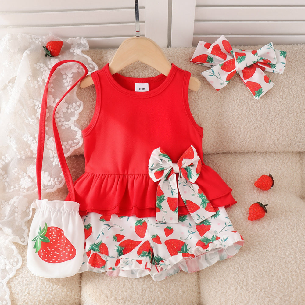 exclusive for european and american girls new arrival children's red vest strawberry shorts crossbody bag