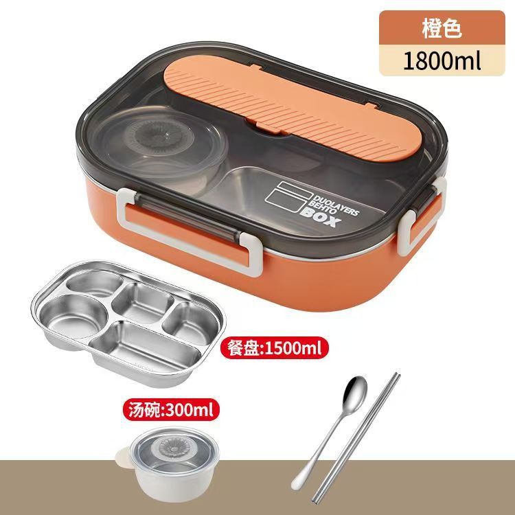 Sealed insulated lunch box for students and office workers, portable compartmentalized lunch box, large capacity 304 stainless steel with soup bowl