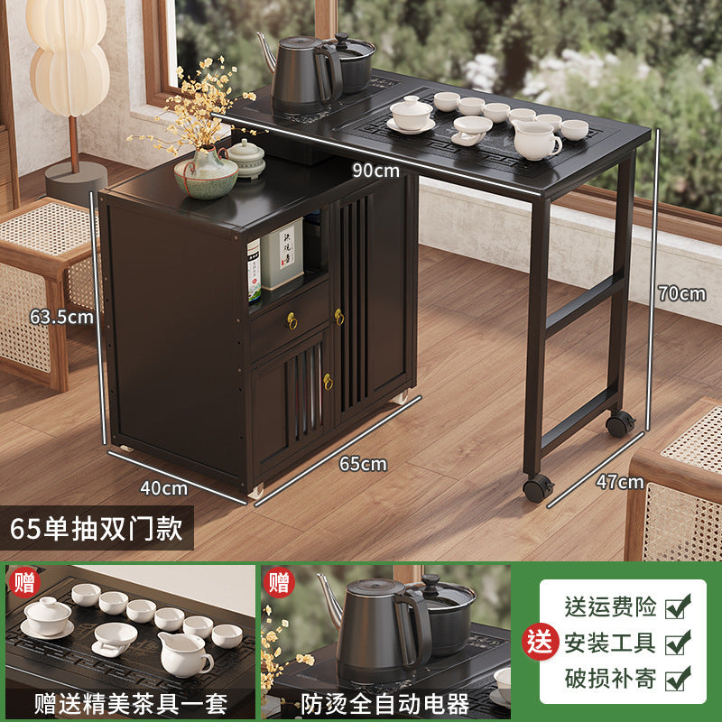 Modern minimalist tea table set - portable, rotating, kung fu tea brewing, all-in-one design for home, small apartments, balcony tea table/tea station