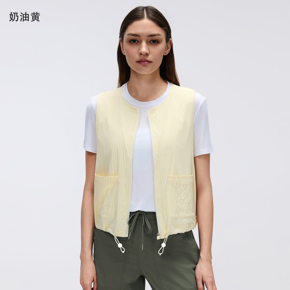 Casualeasiest for match round neck vest vest women's quick-drying breathable sleeveless topsshort zipper sports outweard26001