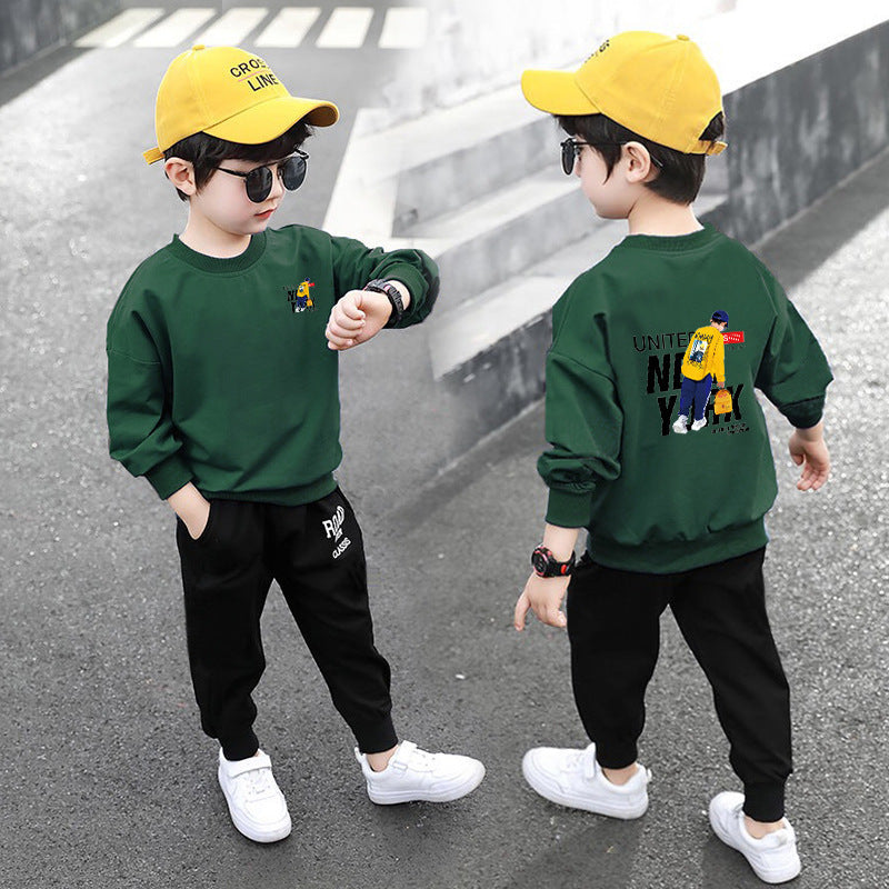Boys' spring outfit  new style: trendy korean-style long-sleeve sweatshirt and athletic pants two-piece set