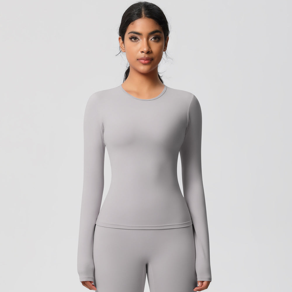 nude feel brushed yoga top - quick-dry, compression fit, long sleeve activewear for running and fitness