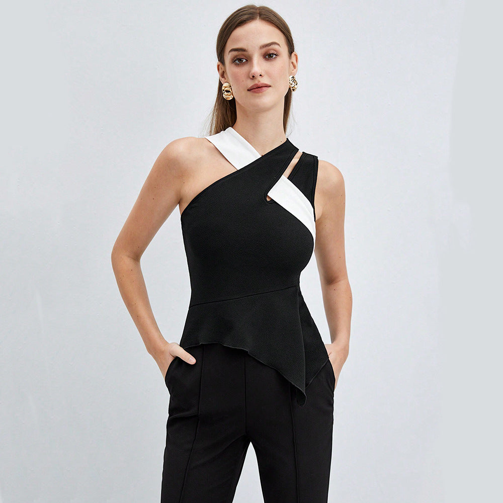 hot-selling cross-border women's instrendy style vest spring and summer contrast color design cross suspender top